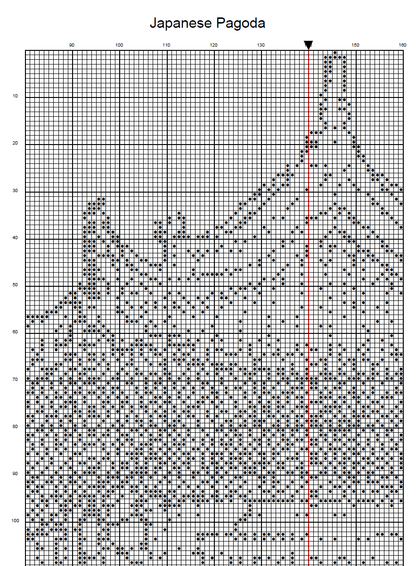 Stitching Jules Design Cross Stitch Pattern Japanese Pagoda Monochrome Cross Stitch Pattern