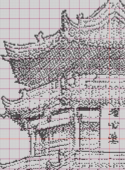 Stitching Jules Design Cross Stitch Pattern Japanese Pagoda Monochrome Cross Stitch Pattern