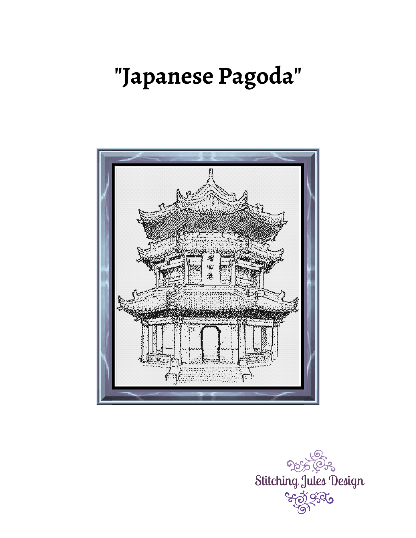 Stitching Jules Design Cross Stitch Pattern Japanese Pagoda Monochrome Cross Stitch Pattern