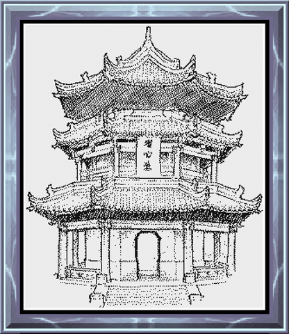 Stitching Jules Design Cross Stitch Pattern Japanese Pagoda Monochrome Cross Stitch Pattern