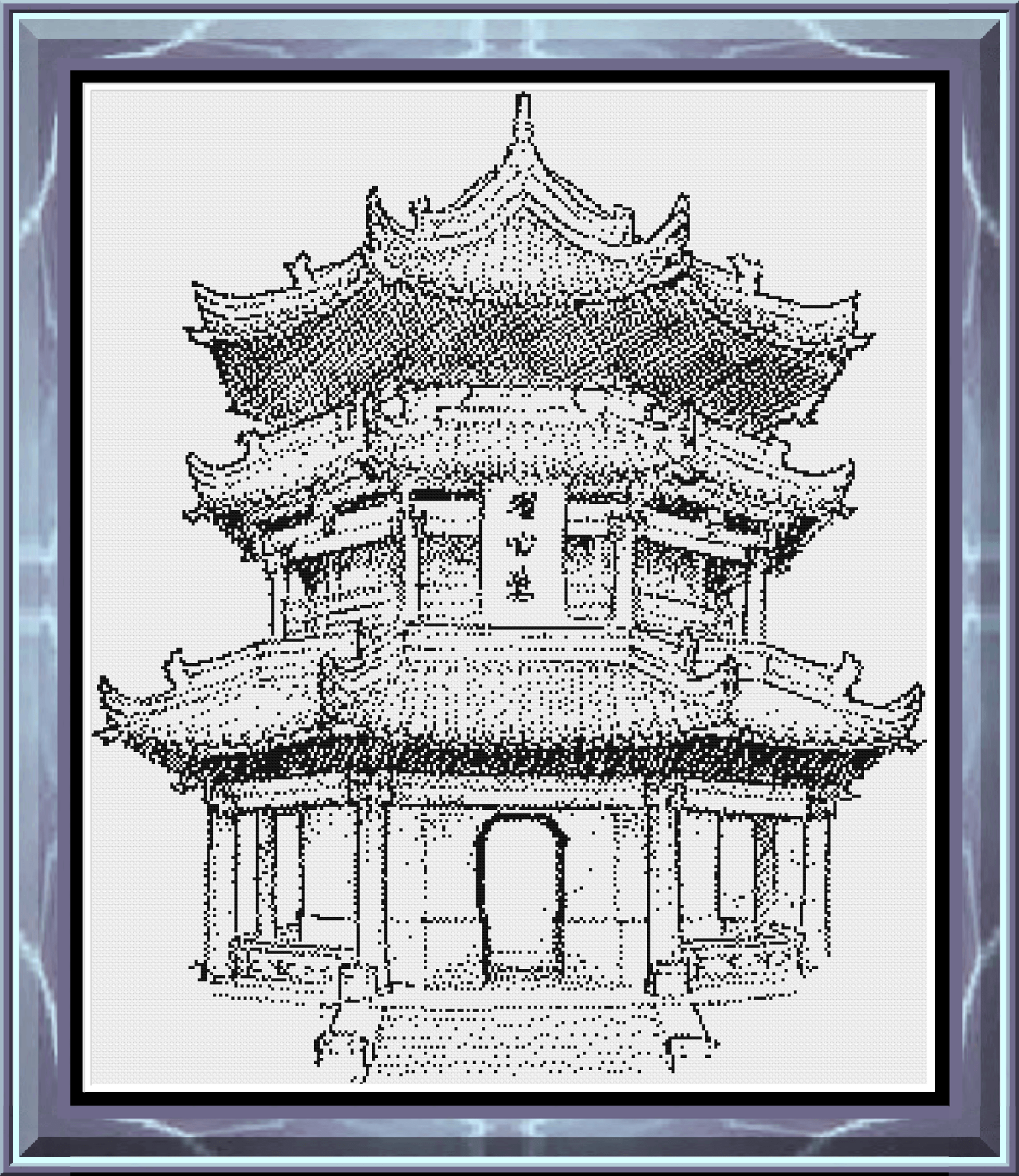 Stitching Jules Design Cross Stitch Pattern Japanese Pagoda Monochrome Cross Stitch Pattern