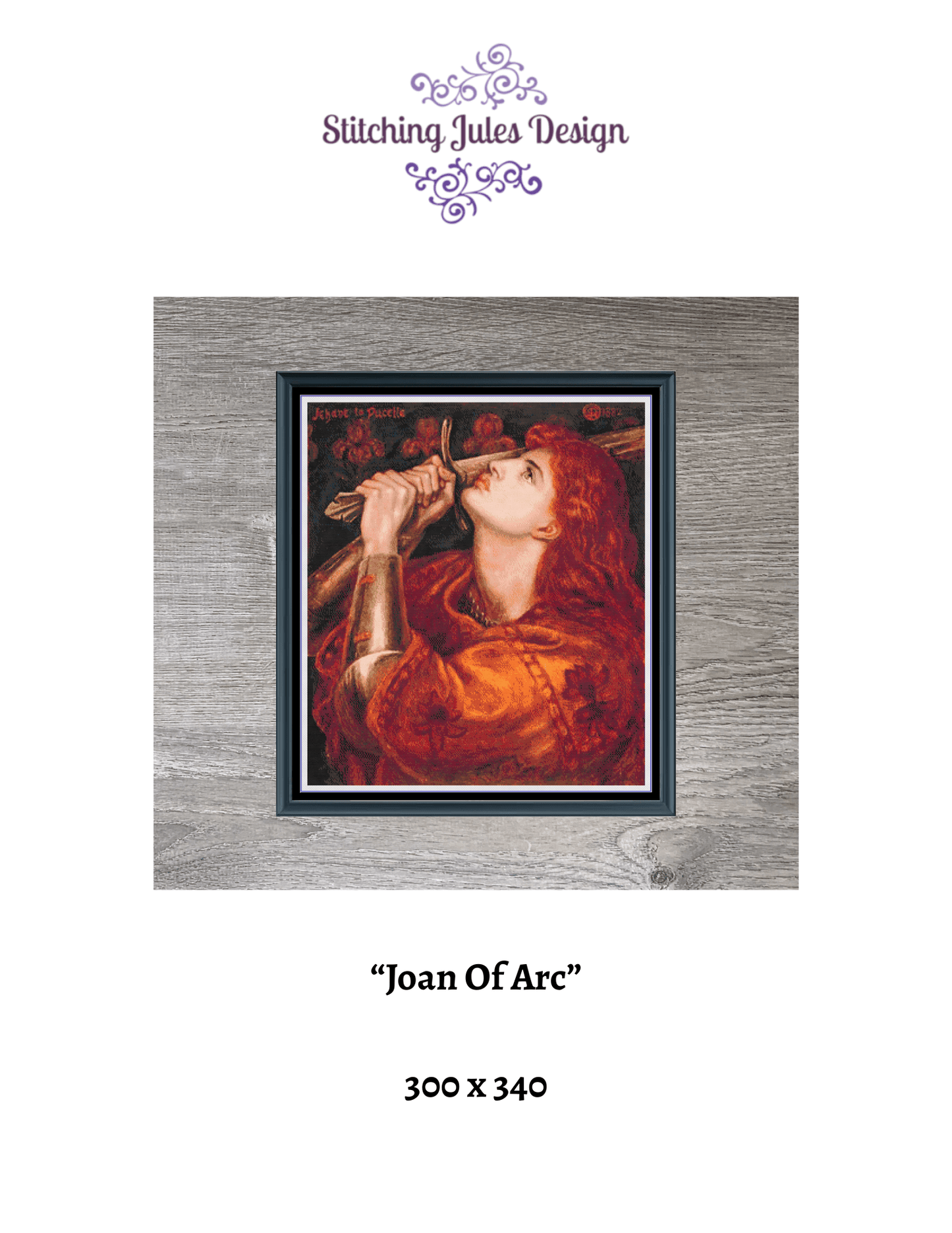 Stitching Jules Design Cross Stitch Pattern Joan Of Arc Famous Woman Painting Rosetti Full Coverage Counted Cross-Stitch Pattern (Digital Download)
