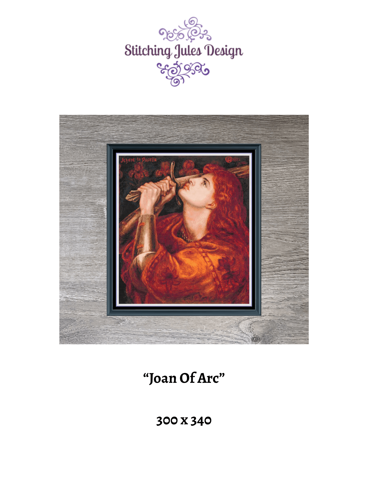 Stitching Jules Design Cross Stitch Pattern Joan Of Arc Famous Woman Painting Rosetti Full Coverage Counted Cross-Stitch Pattern (Digital Download)