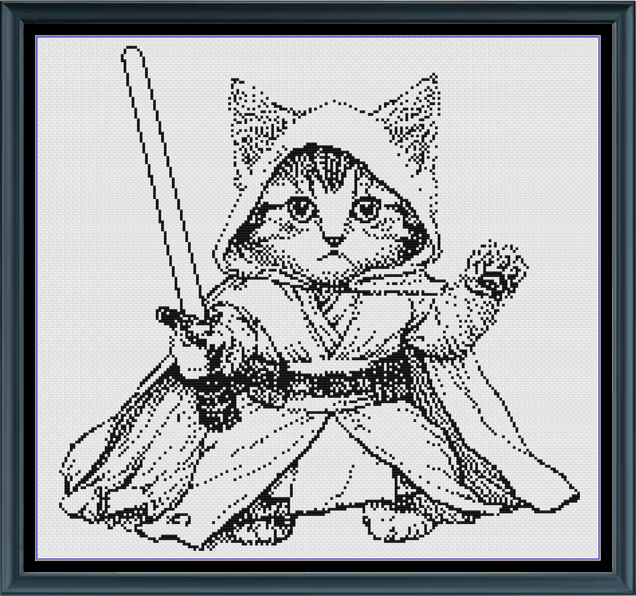 Stitching Jules Design Cross Stitch Pattern Kitten Cat Warrior Fantasy Funny Cool Monochrome Blackwork Counted Cross Stitch Pattern | Digital Download