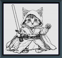 Thumbnail for Stitching Jules Design Cross Stitch Pattern Kitten Cat Warrior Fantasy Funny Cool Monochrome Blackwork Counted Cross Stitch Pattern | Digital Download