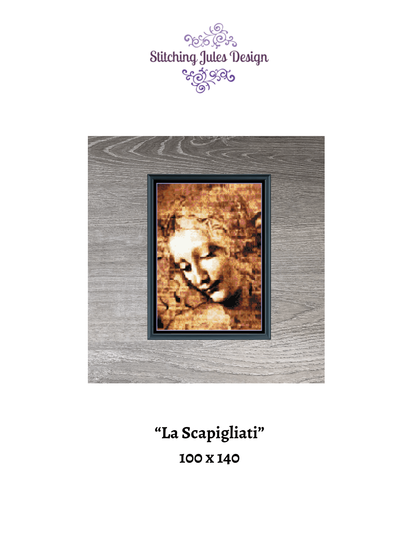 Stitching Jules Design Cross Stitch Pattern La Scapigliati Da Vinci Iconic Painting Full Coverage Counted Cross Stitch Pattern Digital Download