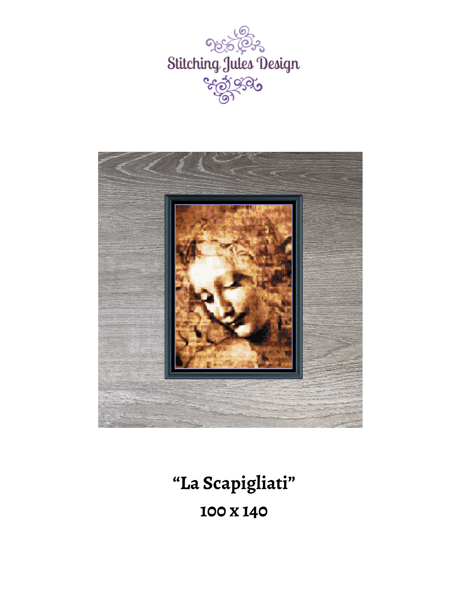 Stitching Jules Design Cross Stitch Pattern La Scapigliati Da Vinci Iconic Painting Full Coverage Counted Cross Stitch Pattern Digital Download