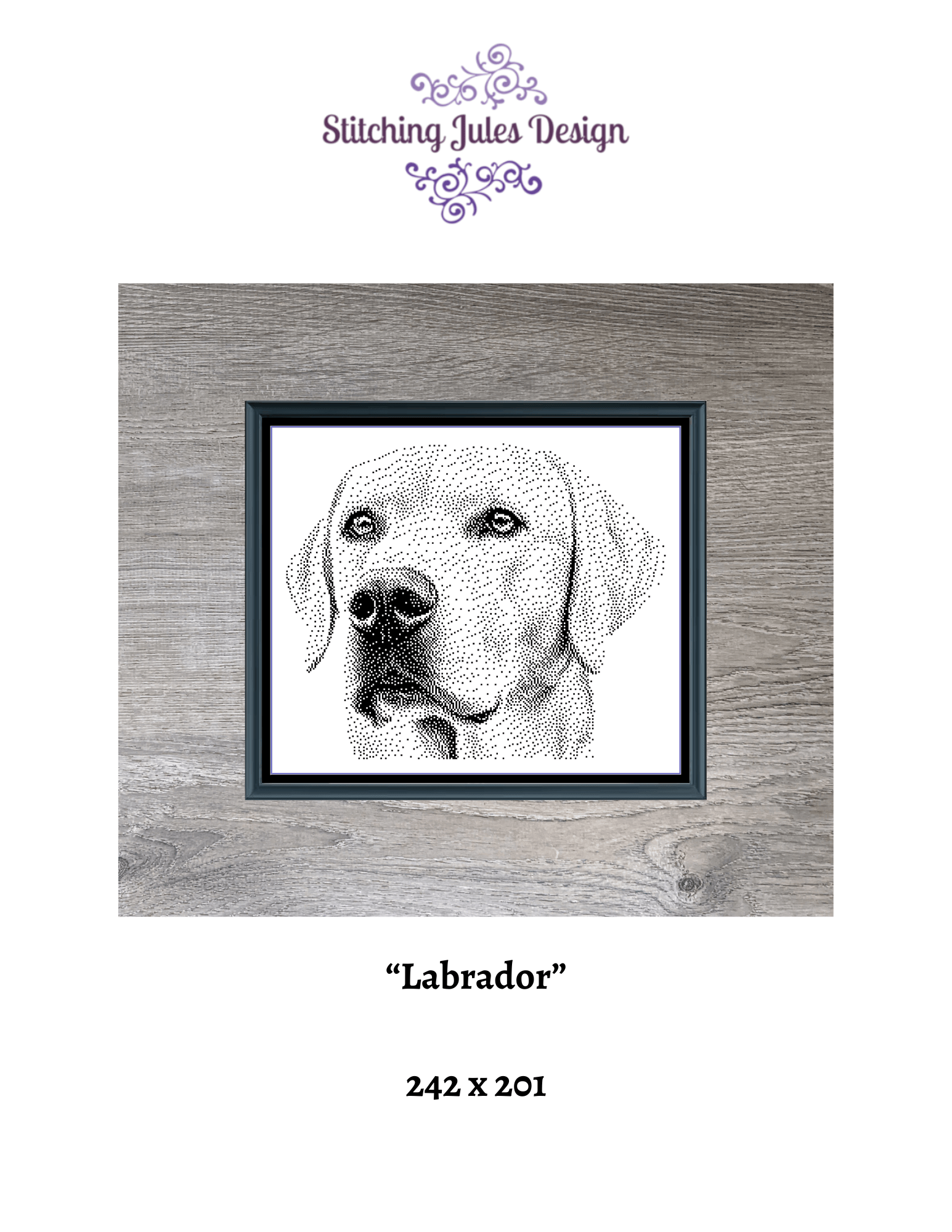 Stitching Jules Design Cross Stitch Pattern Labrador Retriever Dog Breed Monochrome Counted Cross-Stitch Pattern (Digital Download)