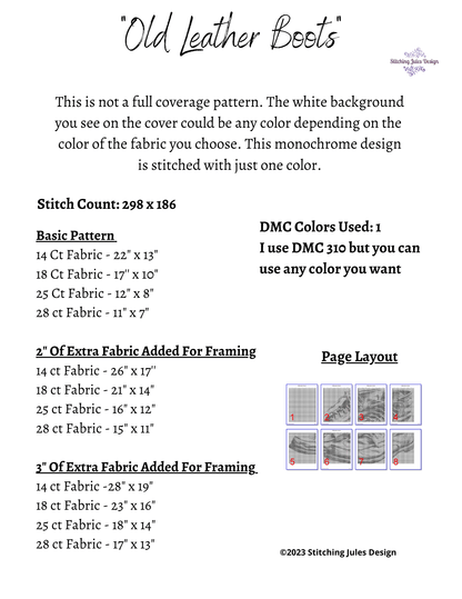 Stitching Jules Design Cross Stitch Pattern Leather Work Boots Cross Stitch Pattern | Vintage Boots | Instant PDF Download
