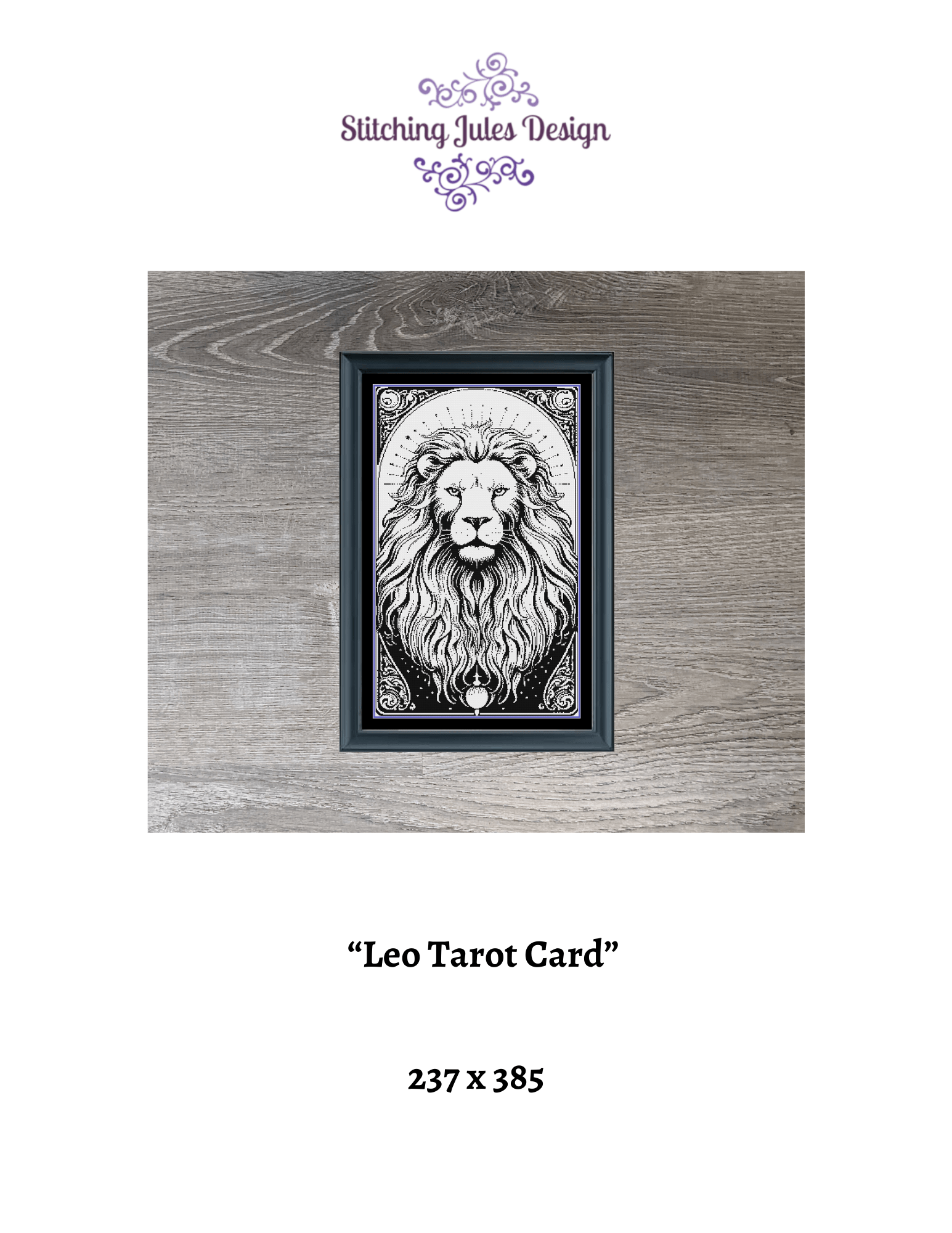 Stitching Jules Design Cross Stitch Pattern Leo Tarot Card Counted Cross Stitch Pattern | Lion Cross Stitch | Monochrome Blackwork | Instant Download PDF