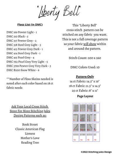 Stitching Jules Design Cross Stitch Pattern Liberty Bell Philadelphia American Revolution Icon Cross Stitch Embroidery Needlepoint Pattern