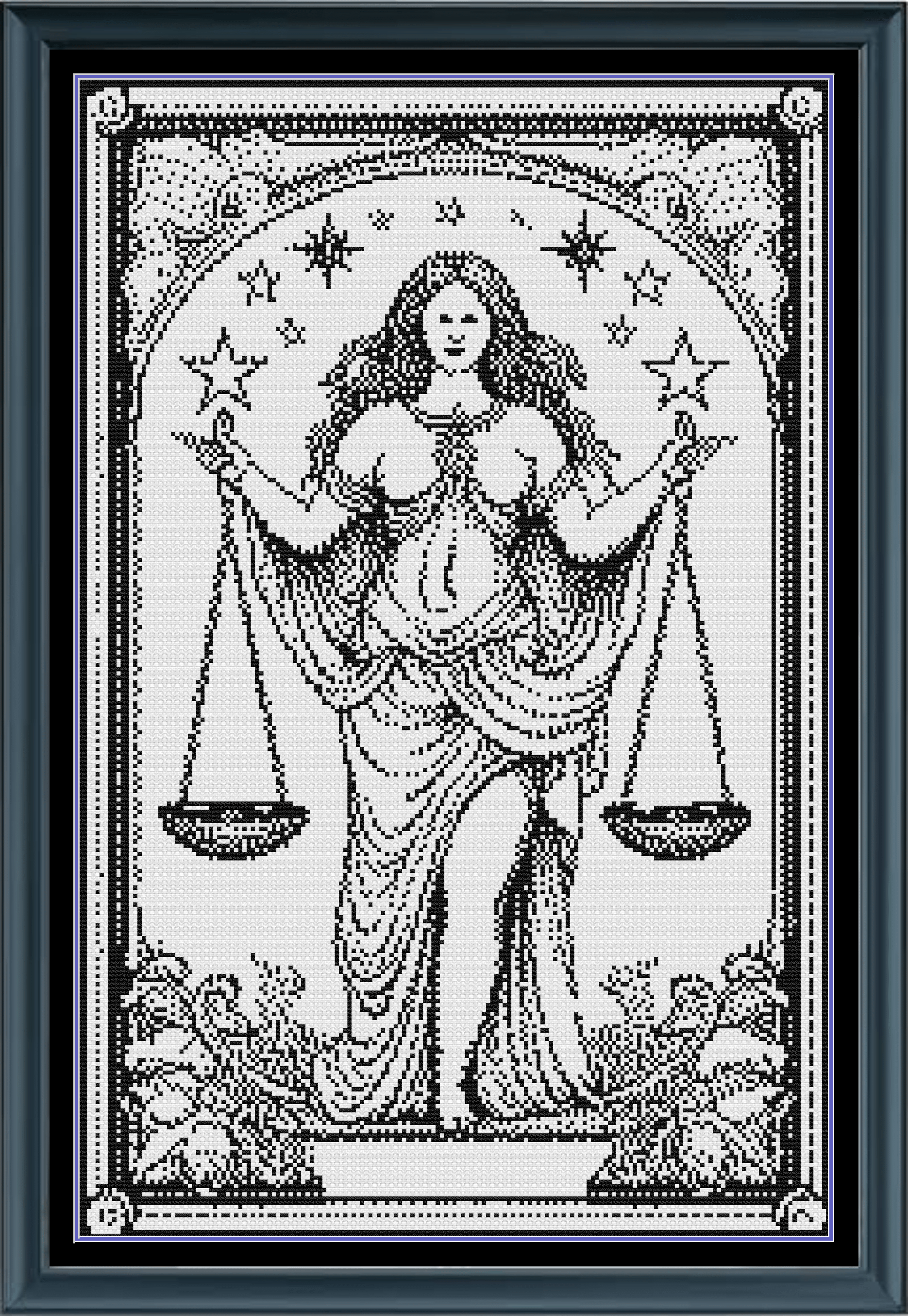 Stitching Jules Design Cross Stitch Pattern Libra Tarot Card Monochrome