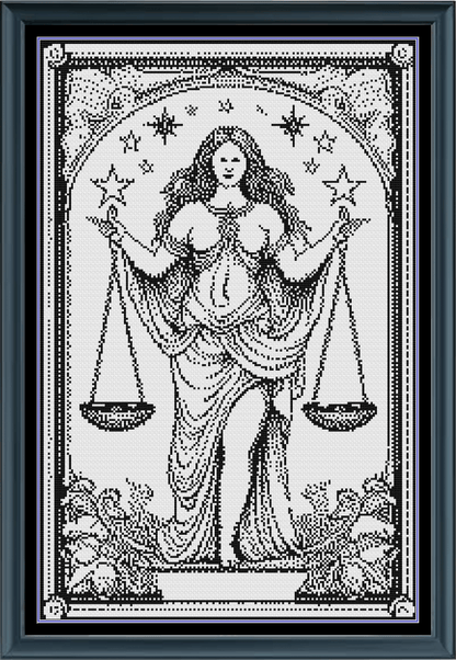 Stitching Jules Design Cross Stitch Pattern Libra Tarot Card Monochrome