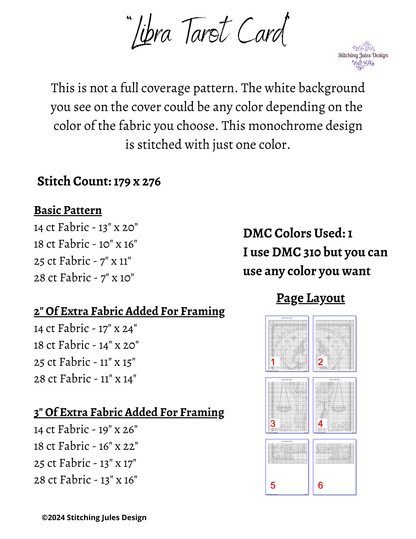 Stitching Jules Design Cross Stitch Pattern Libra Tarot Card Monochrome