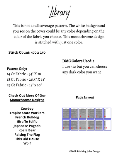 Stitching Jules Design Cross Stitch Pattern Library Cross Stitch Pattern | Books Cross Stitch Pattern | Physical And Digital PDF Download Pattern Options