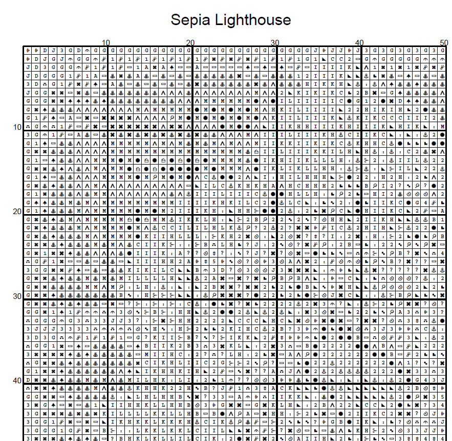 Stitching Jules Design Cross Stitch Pattern Lighthouse Sepia Full Coverage Large Counted Cross Stitch Pattern (Digital Download)