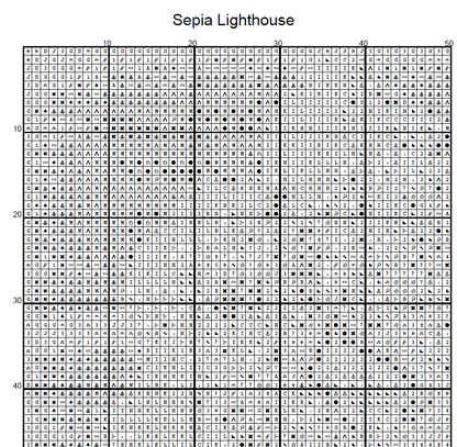 Stitching Jules Design Cross Stitch Pattern Lighthouse Sepia Full Coverage Large Counted Cross Stitch Pattern (Digital Download)