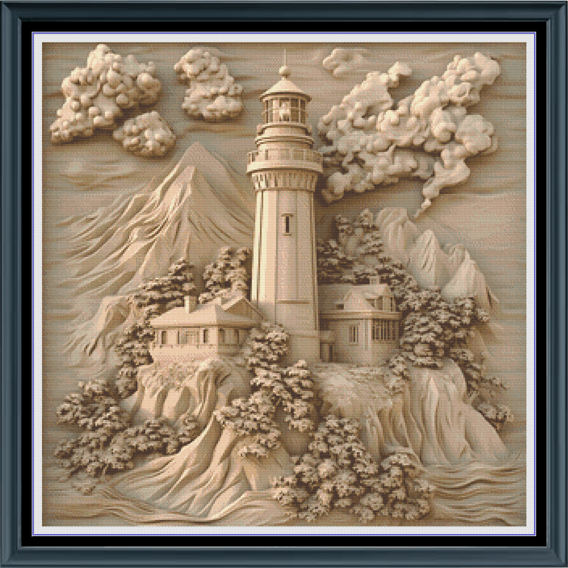Stitching Jules Design Cross Stitch Pattern Lighthouse Sepia Full Coverage Large Counted Cross Stitch Pattern (Digital Download)