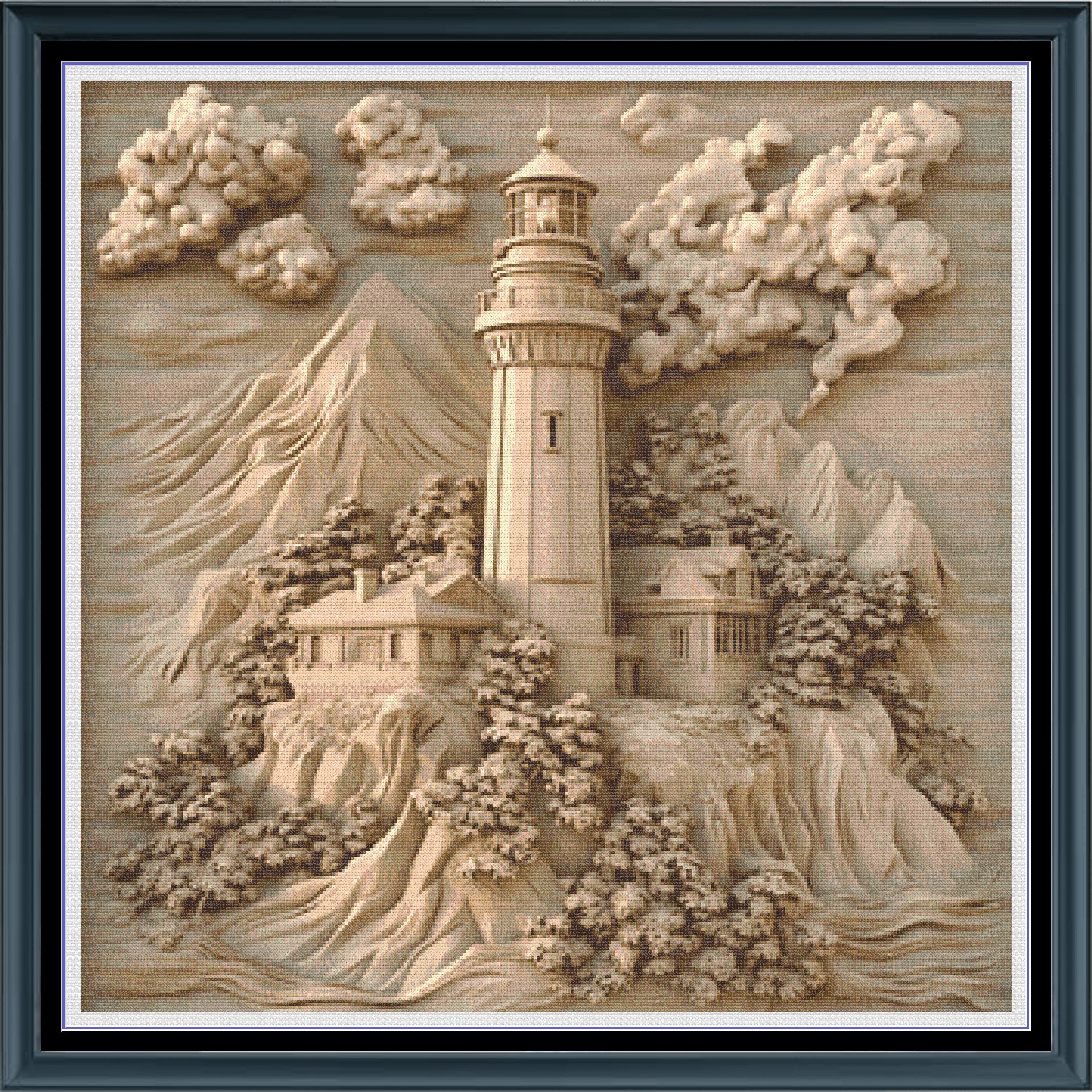 Stitching Jules Design Cross Stitch Pattern Lighthouse Sepia Full Coverage Large Counted Cross Stitch Pattern (Digital Download)