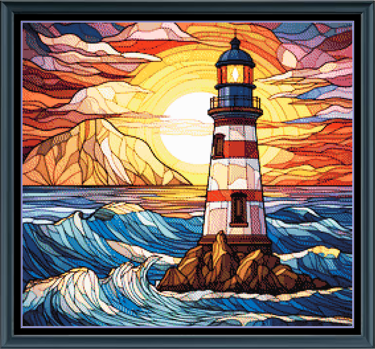 Lighthouse Stained Glass Counted Cross Stitch Pattern Digital Download ...