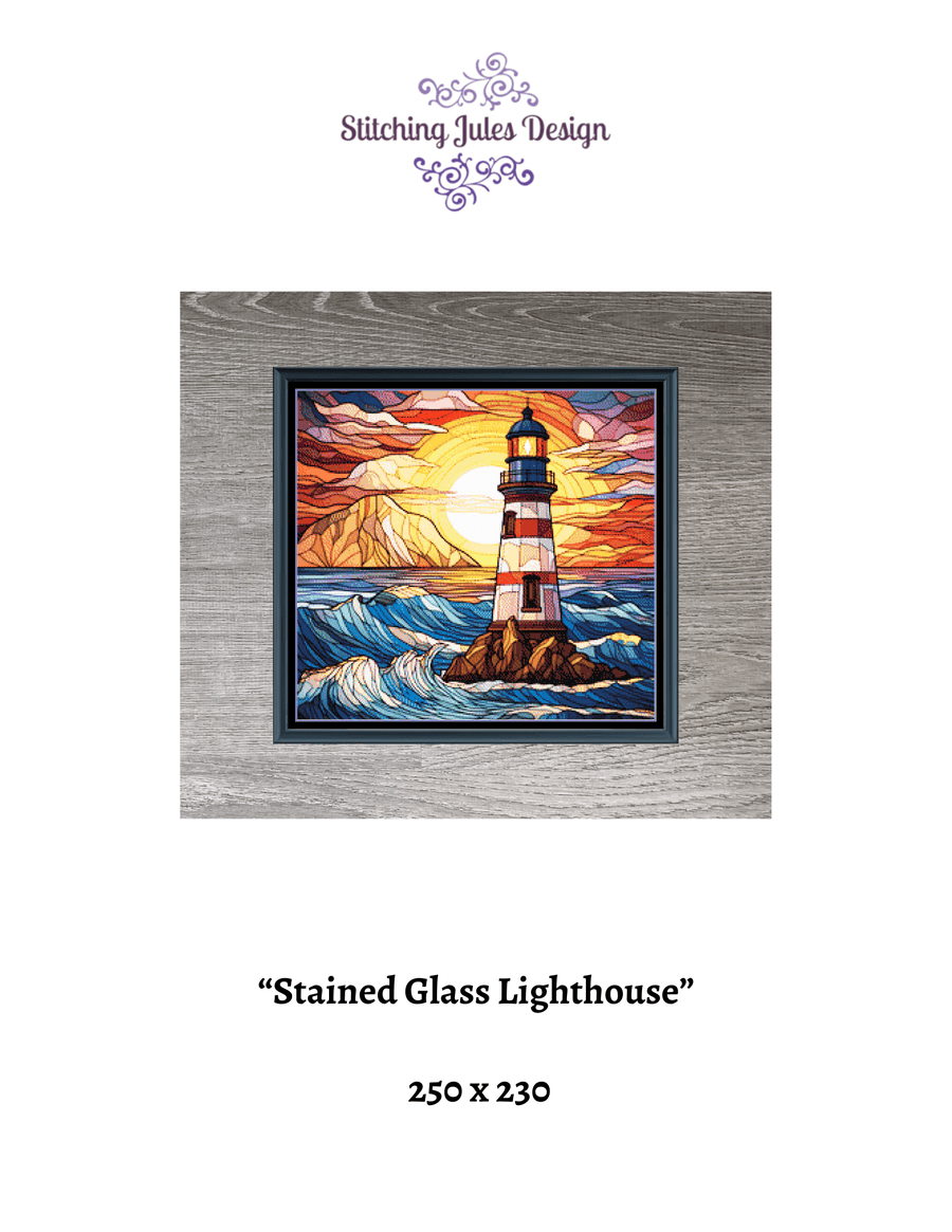 Lighthouse Stained Glass Counted Cross Stitch Pattern Digital Download ...