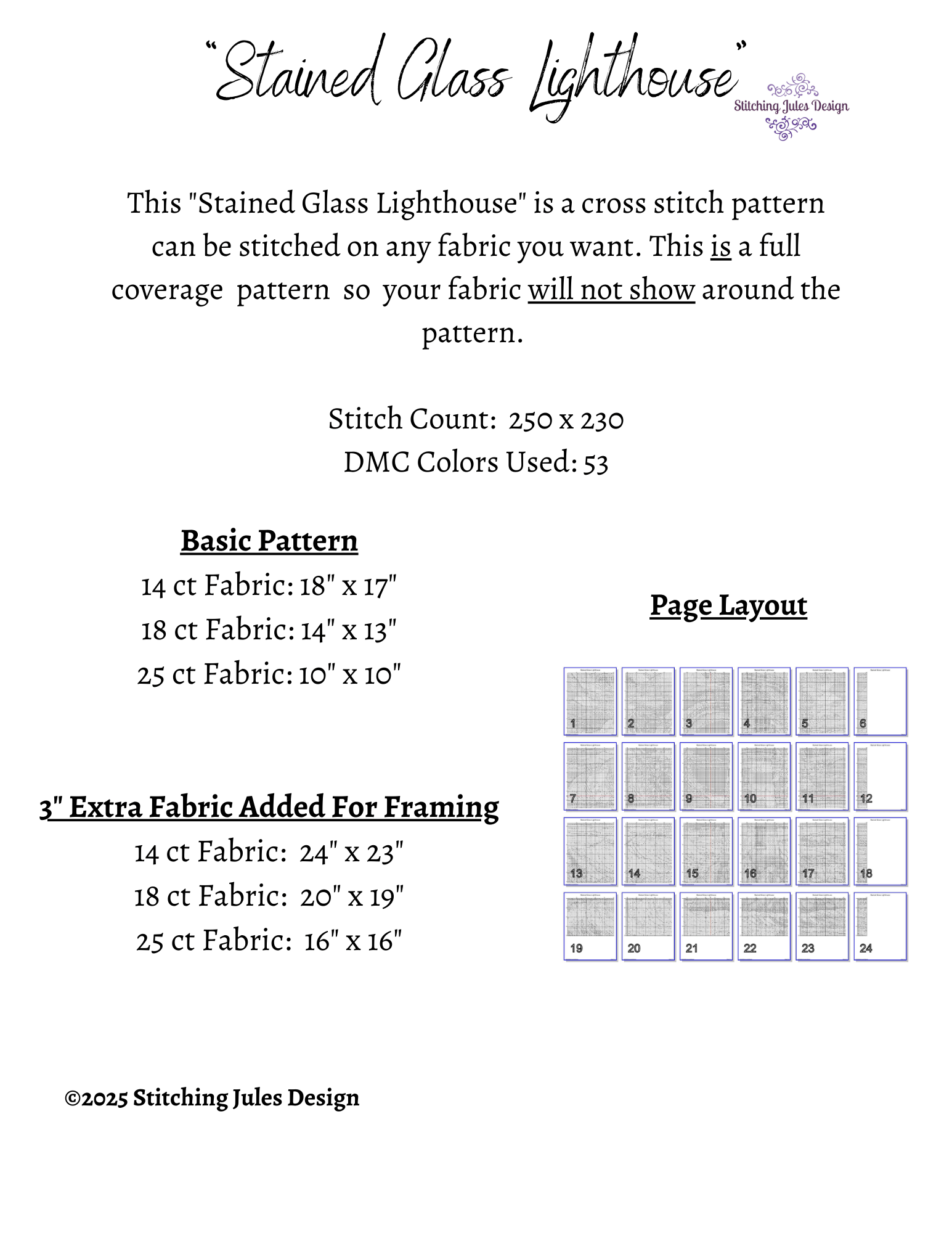 Stitching Jules Design Cross Stitch Pattern Lighthouse Stained Glass Counted Cross Stitch Pattern Digital Download
