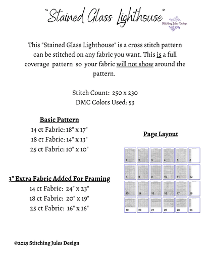 Stitching Jules Design Cross Stitch Pattern Lighthouse Stained Glass Counted Cross Stitch Pattern Digital Download