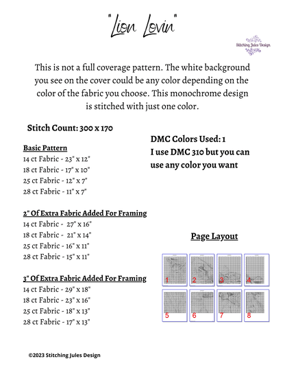 Stitching Jules Design Cross Stitch Pattern Lion Counted Cross-Stitch Pattern | Monochrome Cross-Stitch | Instant PDF Download