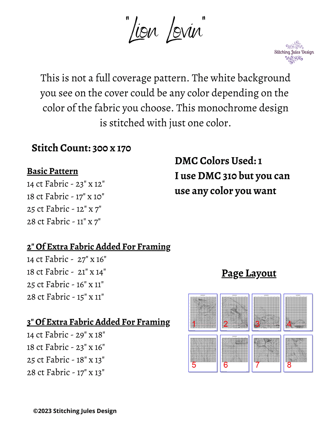 Stitching Jules Design Cross Stitch Pattern Lion Counted Cross-Stitch Pattern | Monochrome Cross-Stitch | Instant PDF Download