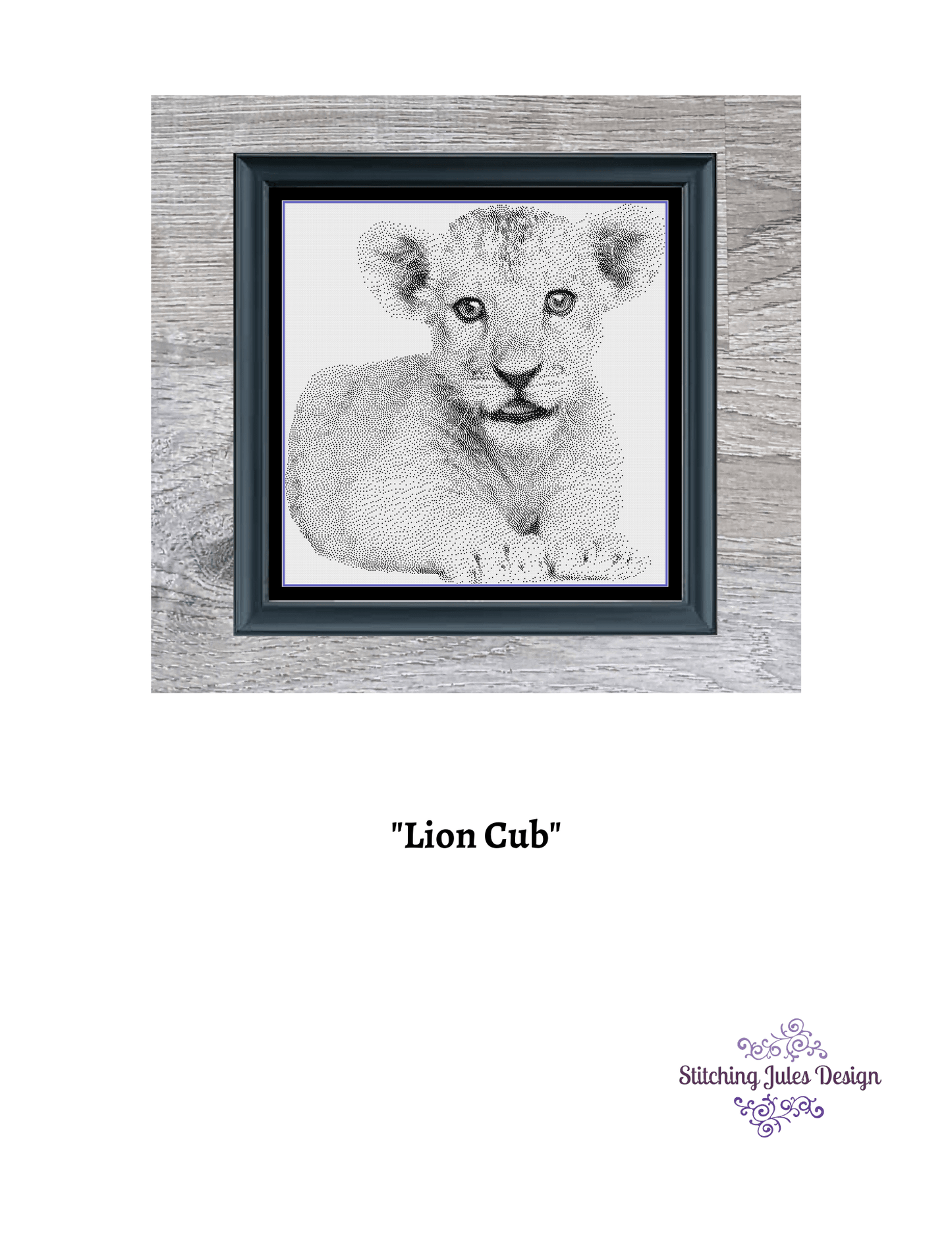 Stitching Jules Design Cross Stitch Pattern Lion Cub Cross Stitch Pattern | Baby Animal Cross Stitch Pattern | Blackwork | Instant PDF Download And Physical Pattern Options