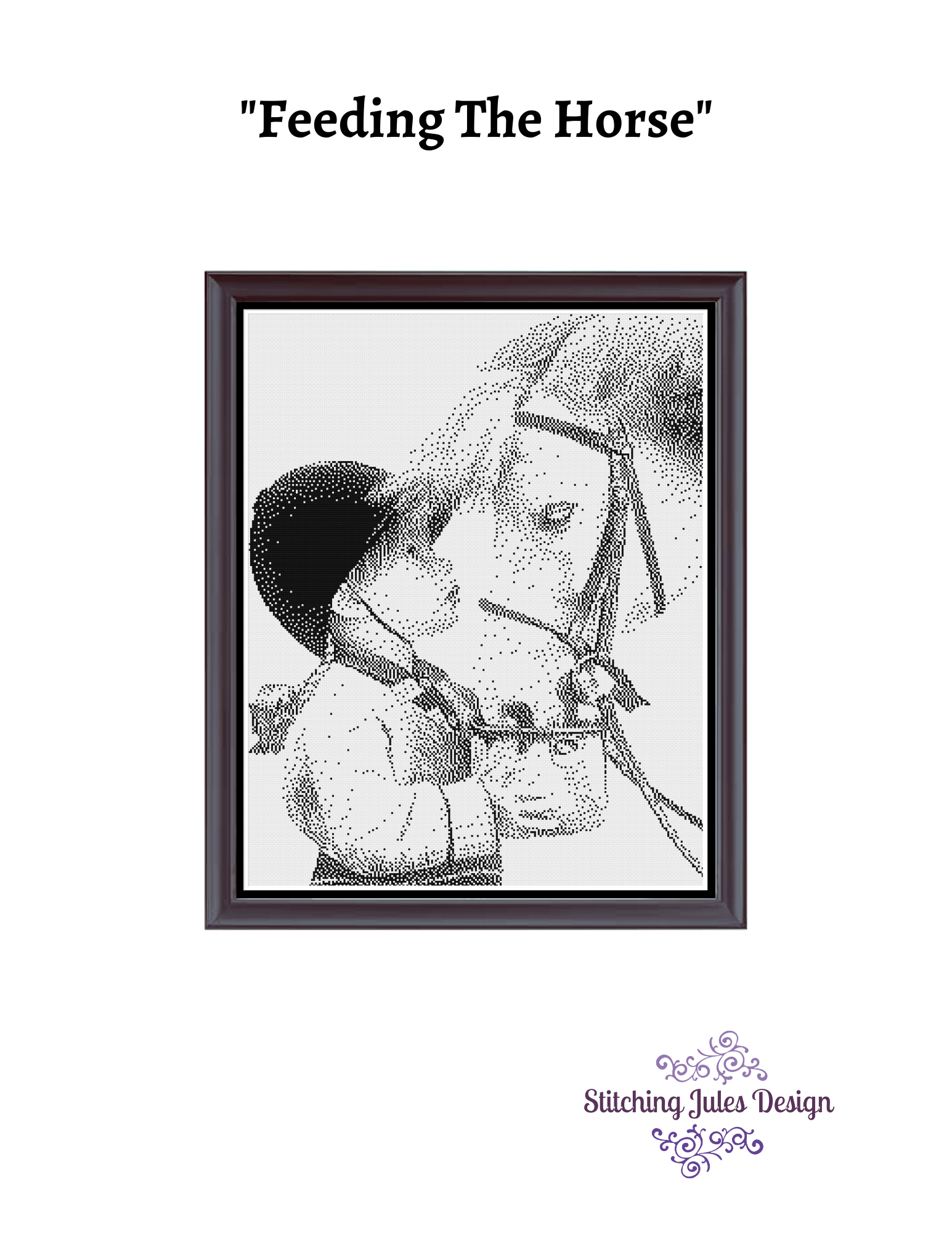 Stitching Jules Design Cross Stitch Pattern Little Girl Feeding Horse Monochrome Counted Cross Stich Pattern Embroidery Pattern Needlepoint Pattern