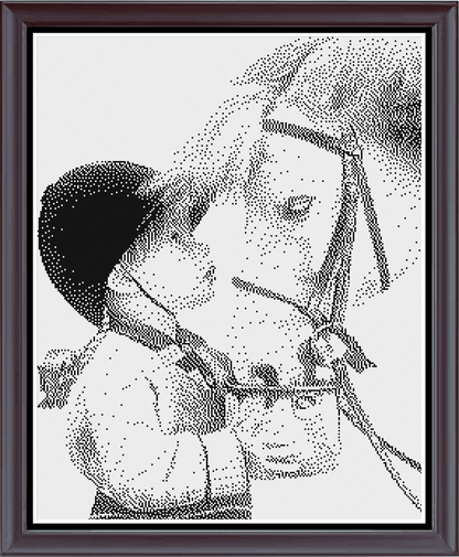 Stitching Jules Design Cross Stitch Pattern Little Girl Feeding Horse Monochrome Counted Cross Stich Pattern Embroidery Pattern Needlepoint Pattern