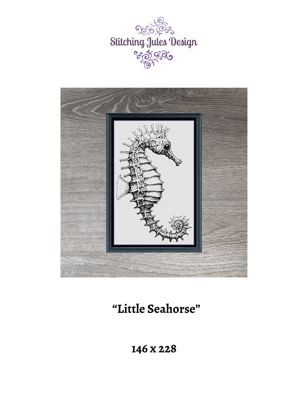 Stitching Jules Design Cross Stitch Pattern Little Seahorse Monochrome