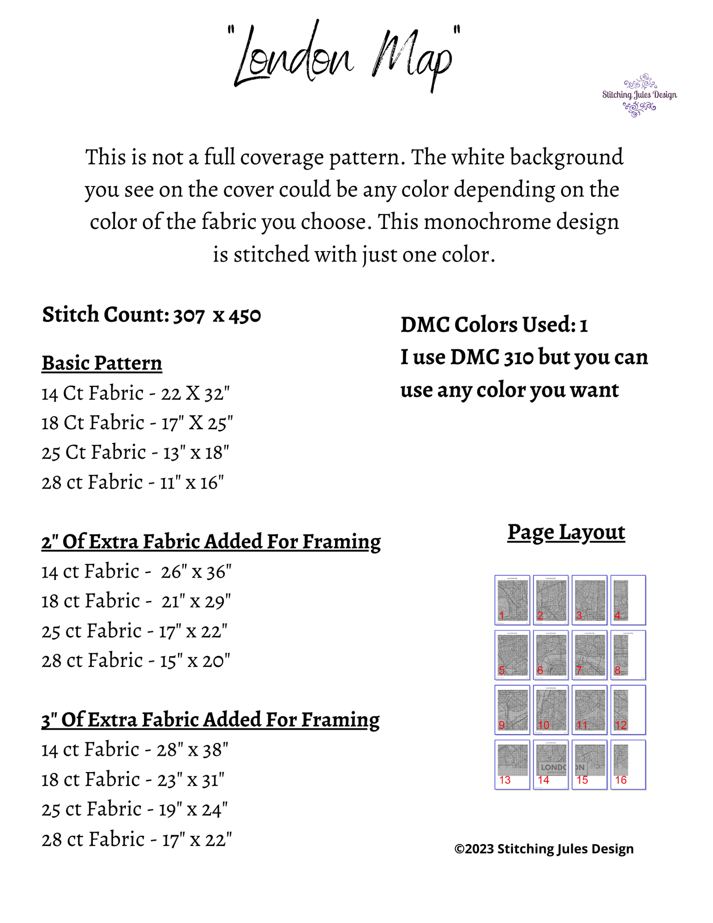 Stitching Jules Design Cross Stitch Pattern London City Map Cross Stitch Pattern | London Street Map | Blackwork | Instant PDF Download And Physical Pattern Options