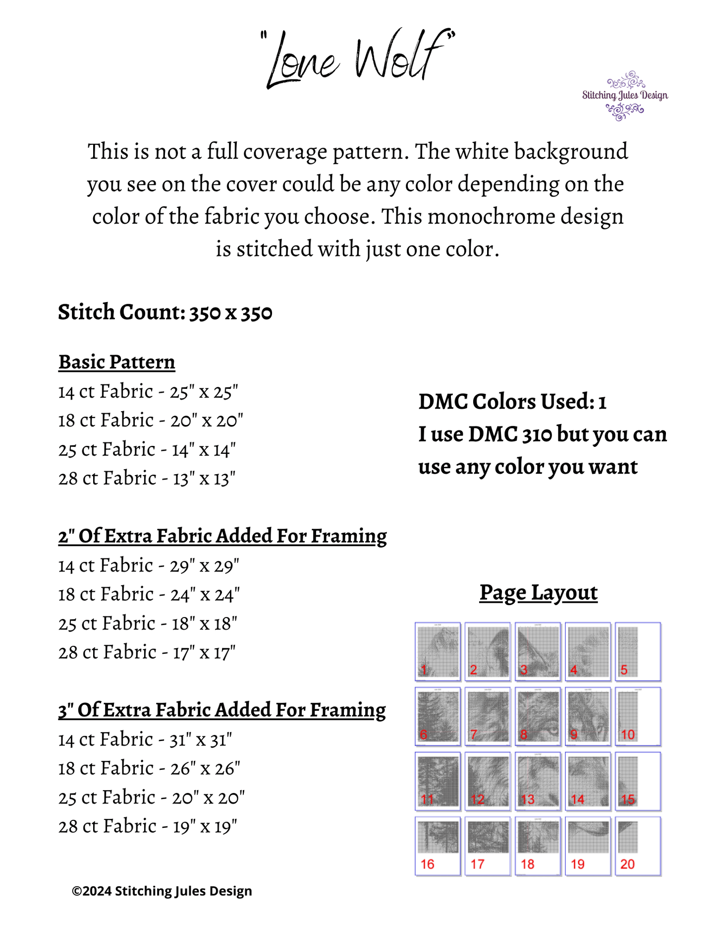 Stitching Jules Design Cross Stitch Pattern Lone Wolf Counted Cross Stitch Pattern | Wildlife Cross Stitch | Monochrome Pattern | Instant Download PDF