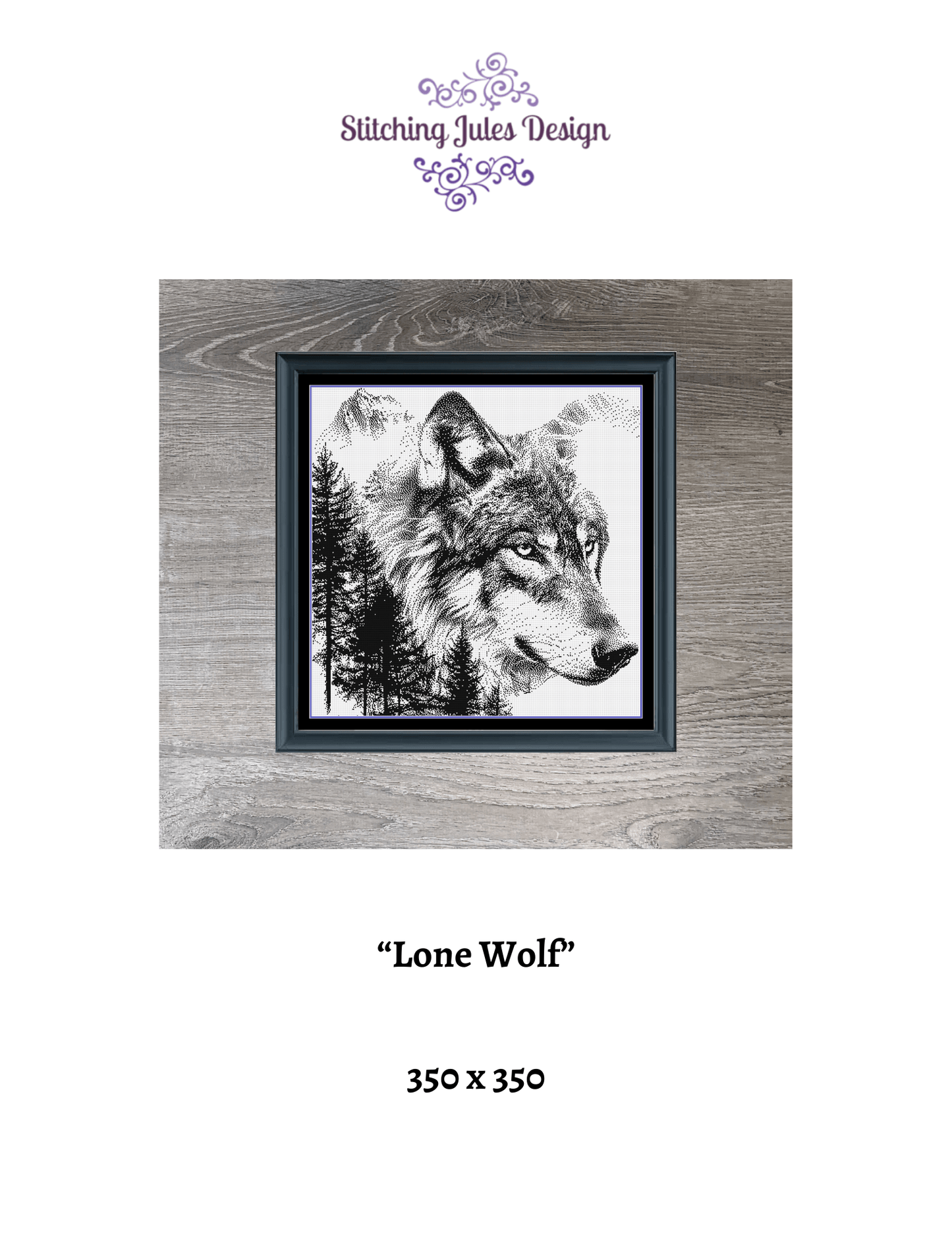 Stitching Jules Design Cross Stitch Pattern Lone Wolf Counted Cross Stitch Pattern | Wildlife Cross Stitch | Monochrome Pattern | Instant Download PDF
