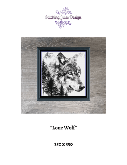 Stitching Jules Design Cross Stitch Pattern Lone Wolf Counted Cross Stitch Pattern | Wildlife Cross Stitch | Monochrome Pattern | Instant Download PDF
