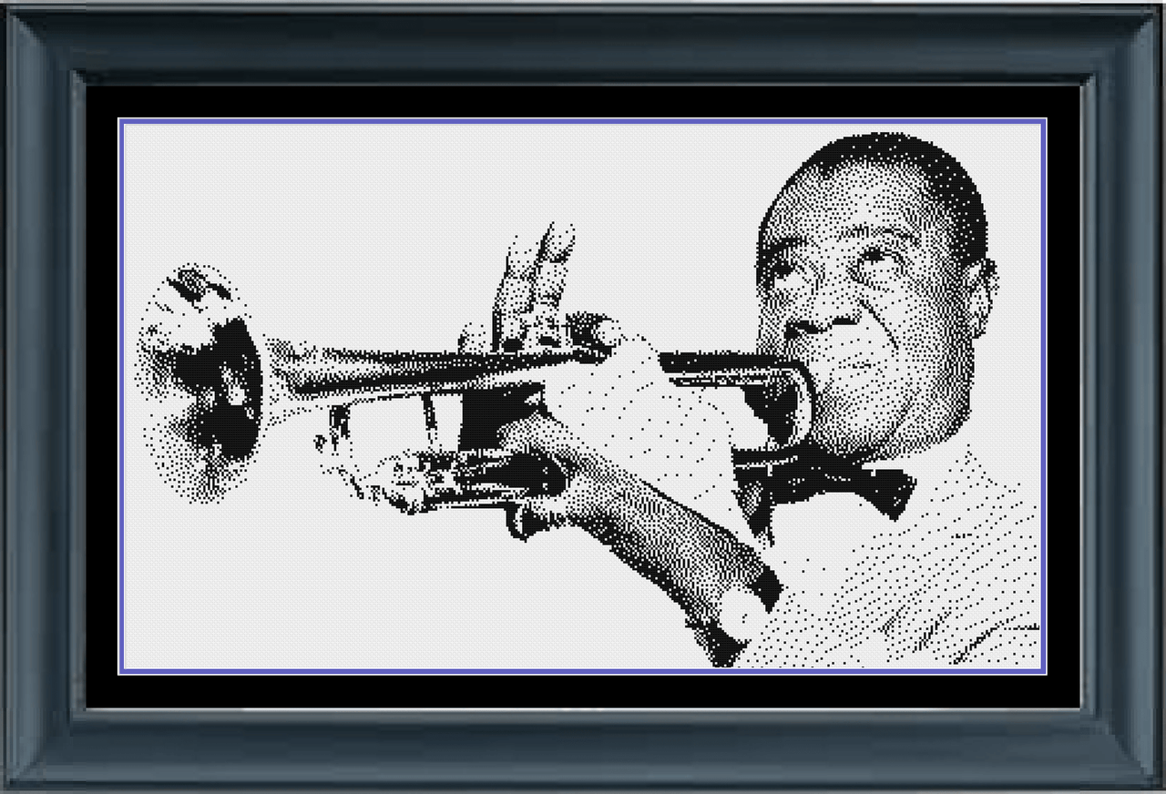 Stitching Jules Design Cross Stitch Pattern Louis Armstrong Jazz Trumpet Musician Monochrome Counted Cross Stitch Pattern PDF Digital Download Pattern Keeper Ready