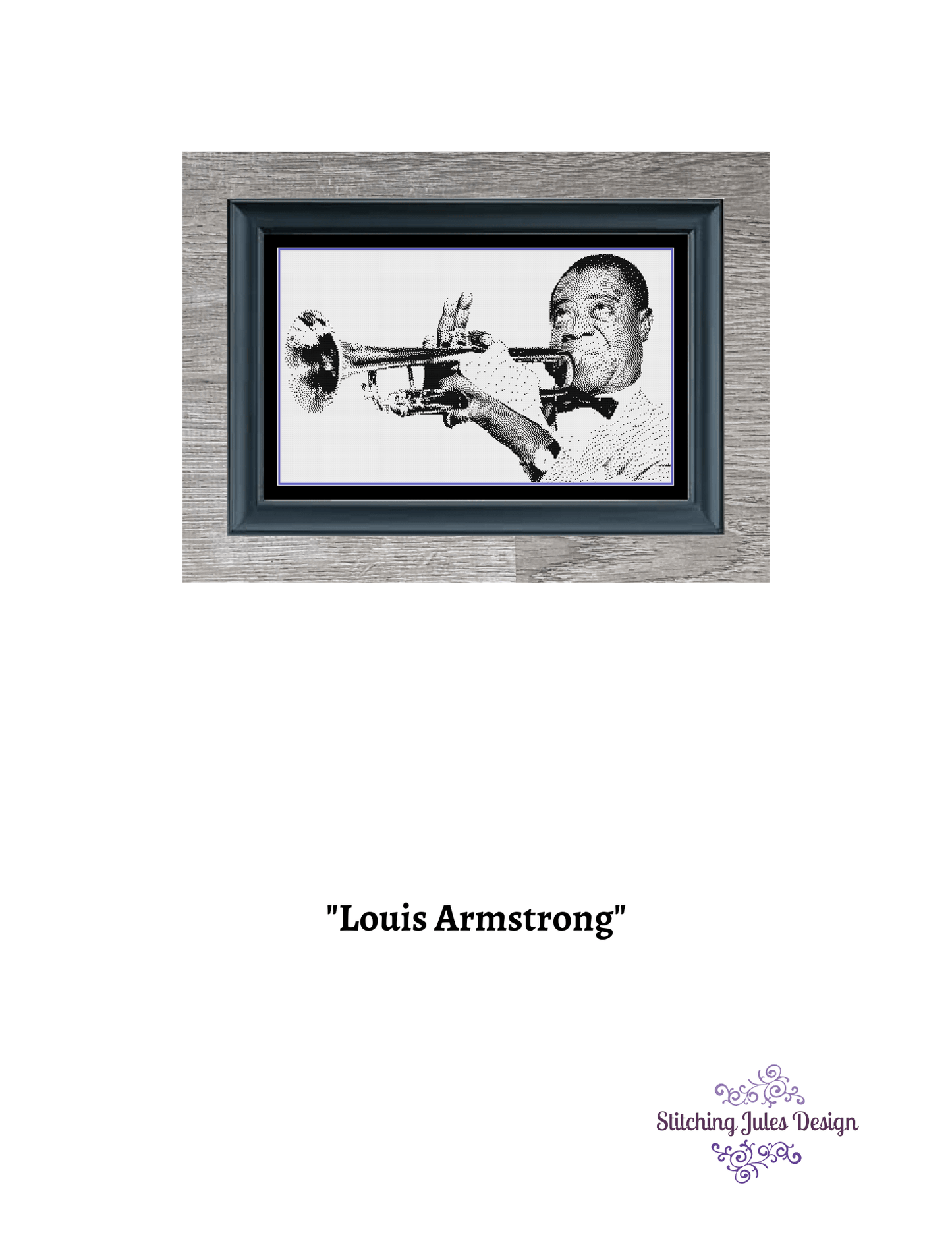 Stitching Jules Design Cross Stitch Pattern Louis Armstrong Jazz Trumpet Musician Monochrome Counted Cross Stitch Pattern PDF Digital Download Pattern Keeper Ready