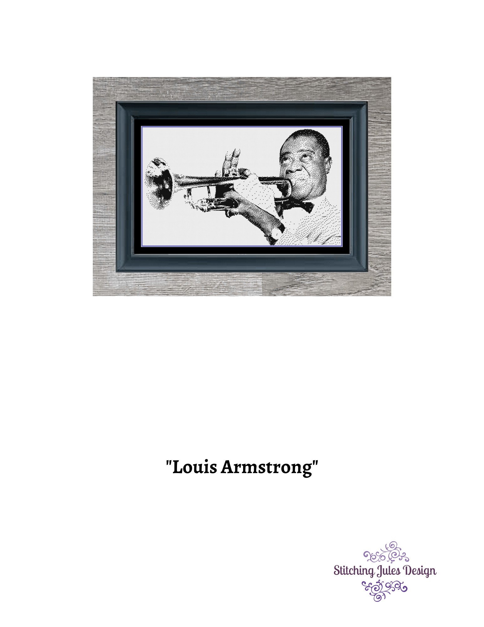 Stitching Jules Design Cross Stitch Pattern Louis Armstrong Jazz Trumpet Musician Monochrome Counted Cross Stitch Pattern PDF Digital Download Pattern Keeper Ready
