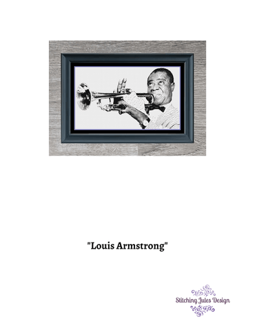 Stitching Jules Design Cross Stitch Pattern Louis Armstrong Jazz Trumpet Musician Monochrome Counted Cross Stitch Pattern PDF Digital Download Pattern Keeper Ready