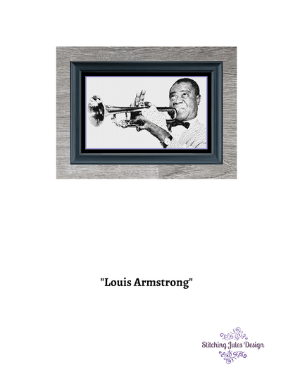 Stitching Jules Design Cross Stitch Pattern Louis Armstrong Jazz Trumpet Musician Monochrome Counted Cross Stitch Pattern PDF Digital Download Pattern Keeper Ready