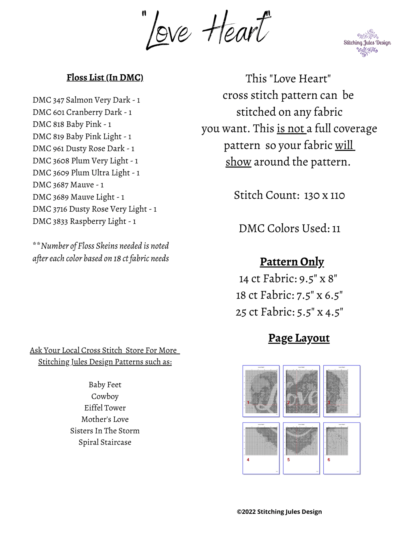 Stitching Jules Design Cross Stitch Pattern Love Heart Counted Cross Stitch Pattern Instant PDF Download