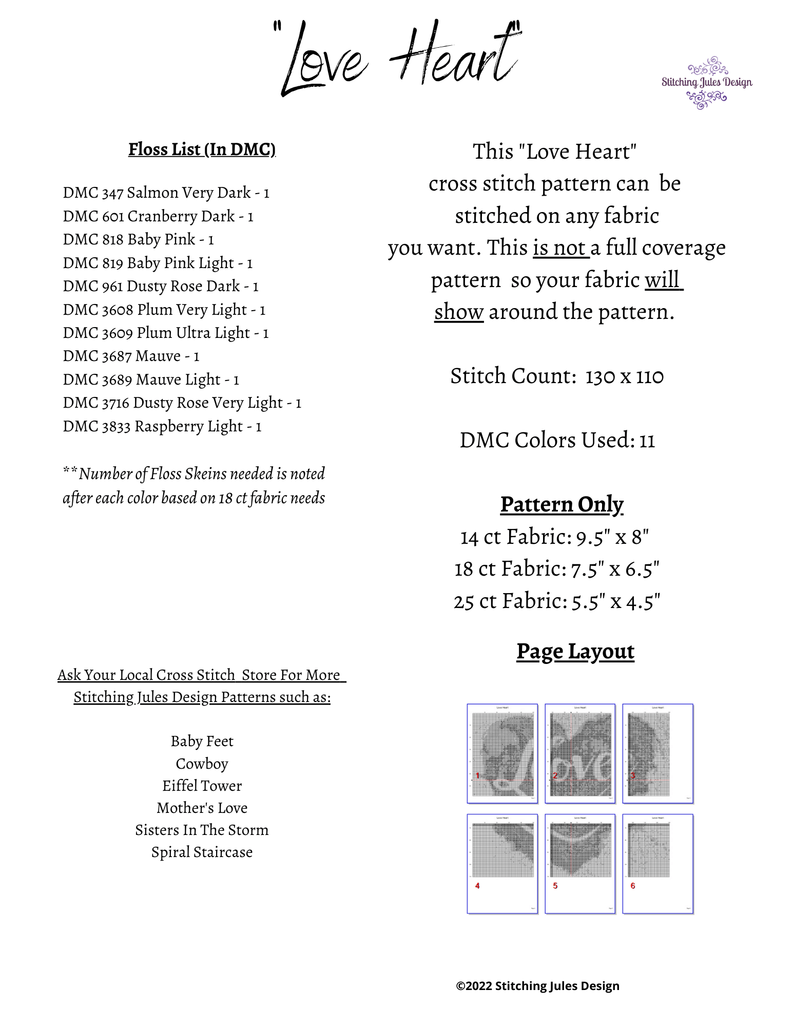 Stitching Jules Design Cross Stitch Pattern Love Heart Counted Cross Stitch Pattern Instant PDF Download