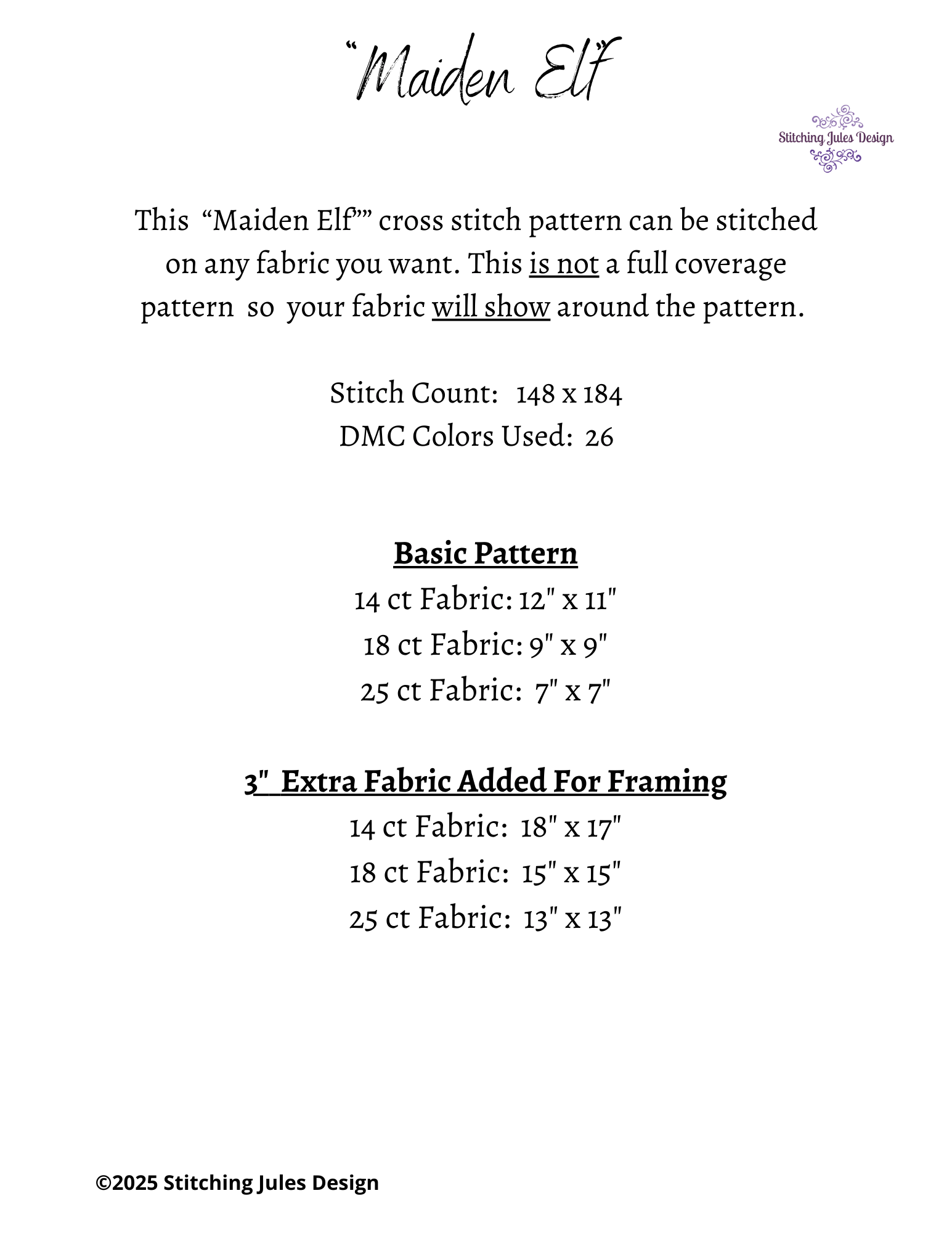Stitching Jules Design Cross Stitch Pattern Maiden Elf Anime Cartoon Fantasy Mythical Counted Cross Stitch Pattern Digital Download