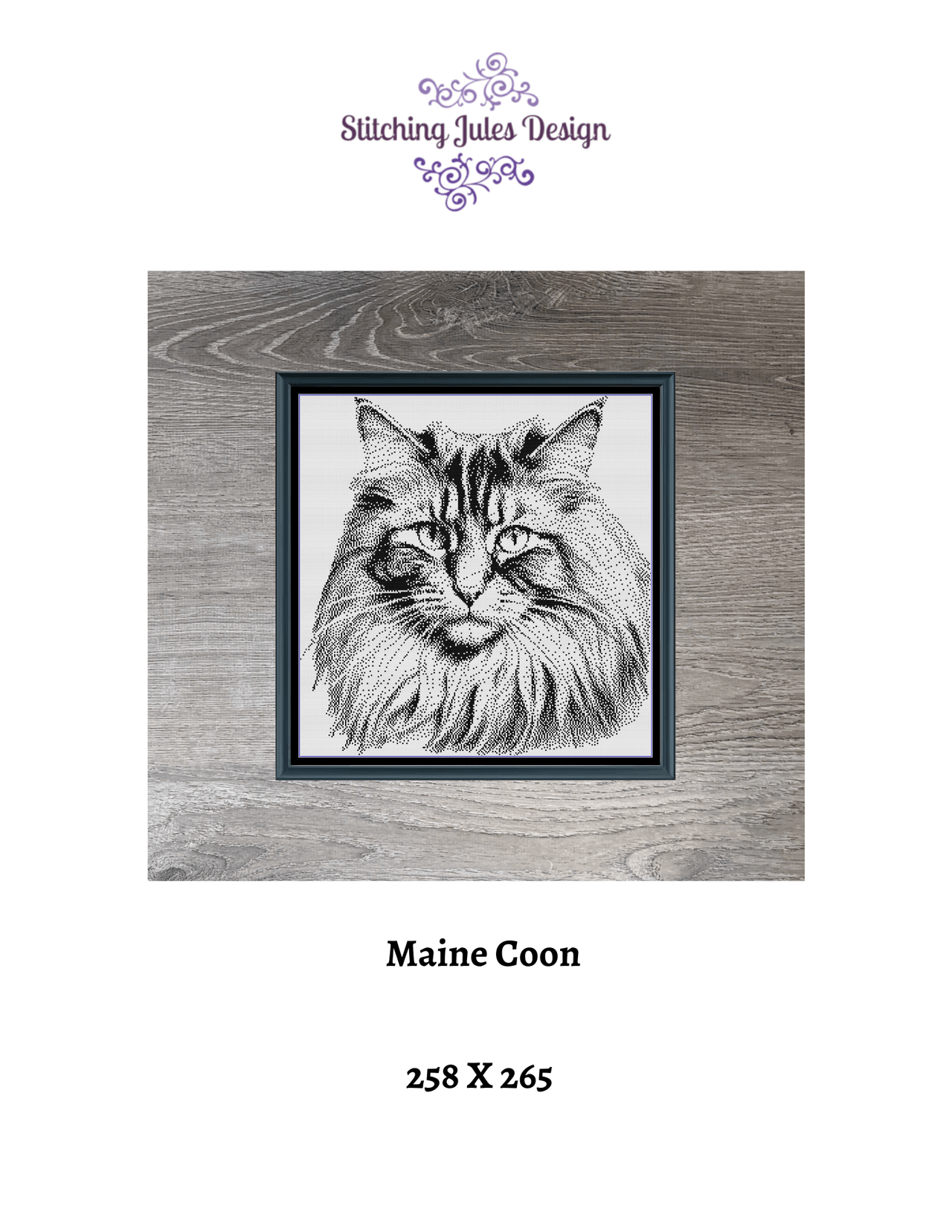 Stitching Jules Design Cross Stitch Pattern Maine Coon Monochrome