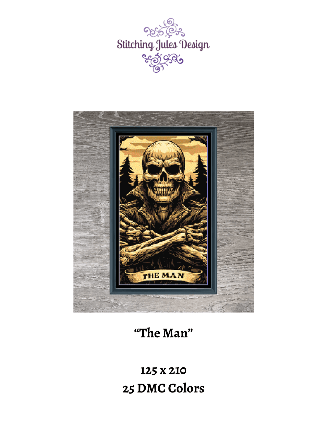 Stitching Jules Design Cross Stitch Pattern Man Skelelton Horror Tarot Card Gothic Full Coverage Counted Cross Stitch Pattern Digital Download