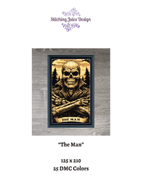 Thumbnail for Stitching Jules Design Cross Stitch Pattern Man Skelelton Horror Tarot Card Gothic Full Coverage Counted Cross Stitch Pattern Digital Download