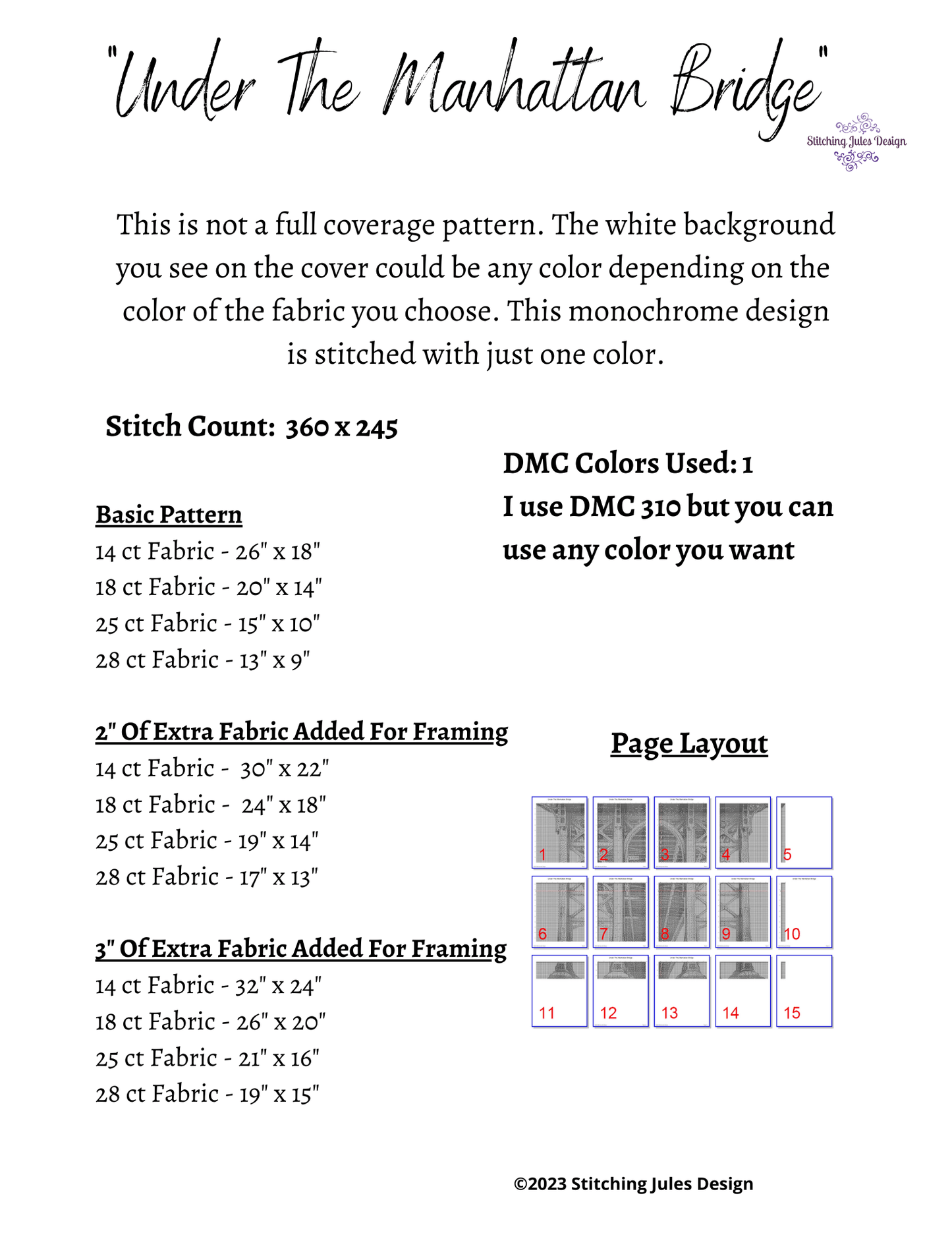 Stitching Jules Design Cross Stitch Pattern Manhattan Bridge Cross Stitch Pattern | Instant PDF Download