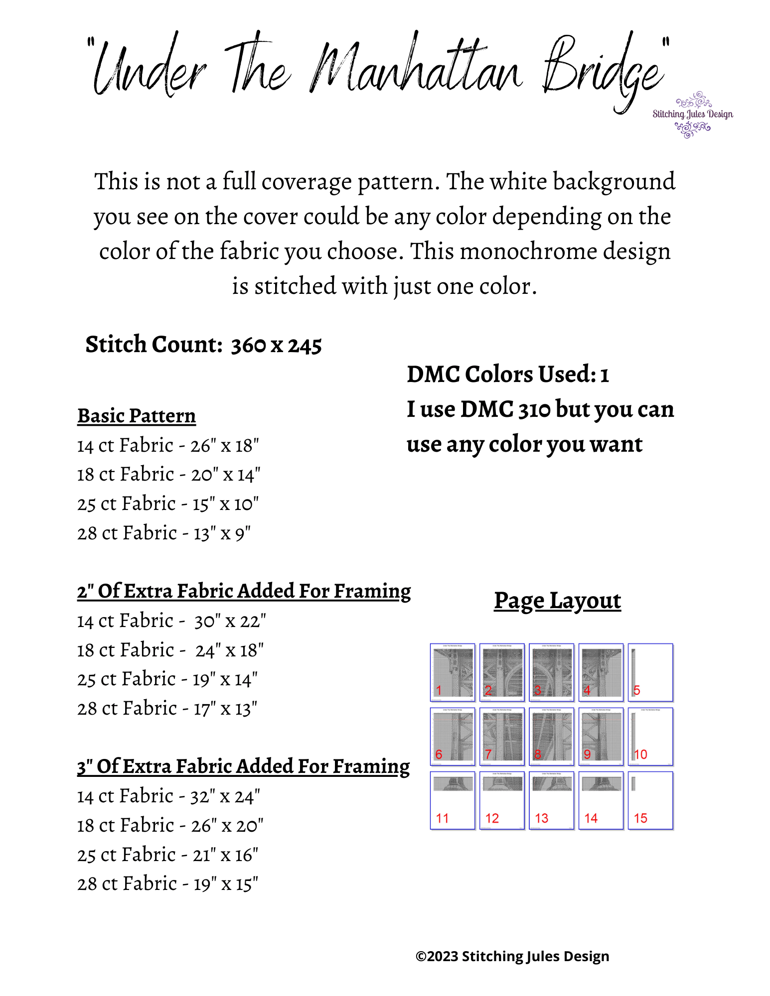 Stitching Jules Design Cross Stitch Pattern Manhattan Bridge Cross Stitch Pattern | Instant PDF Download